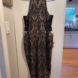 Rachel Rachel Roy Black/nude midi dress sleeveless size 12 Side cutouts NWT